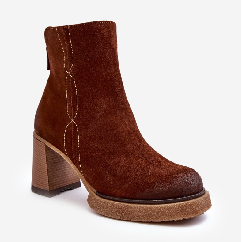 Botas femininas de camurça com salto alto, marrom Lemar Remilda castanho 1