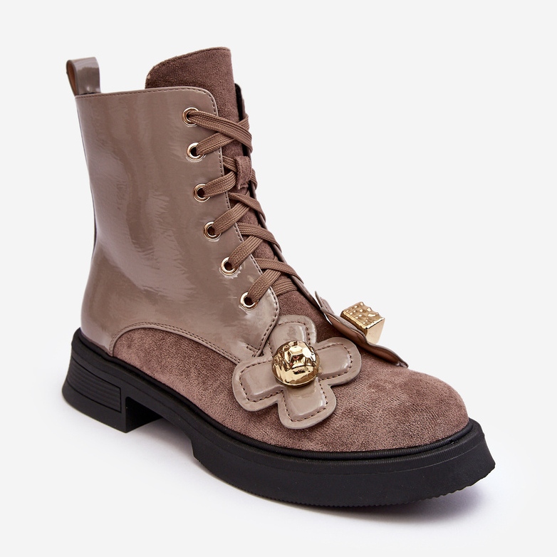 S.Barski Botas femininas elegantes com zíper e decorações D&amp;A MR870-76 cinza-marrom bege 1