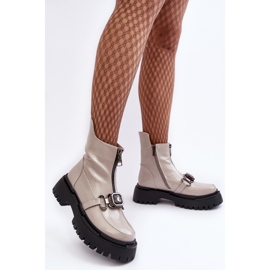 S.Barski Botas femininas envernizadas com zíper D&amp;A MR870-94 cinza claro bege 2