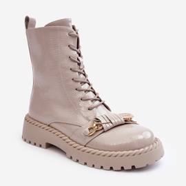 S.Barski Botas envernizadas femininas trabalhadores com decoração D&amp;A MR870-67 Light Beige bege 1