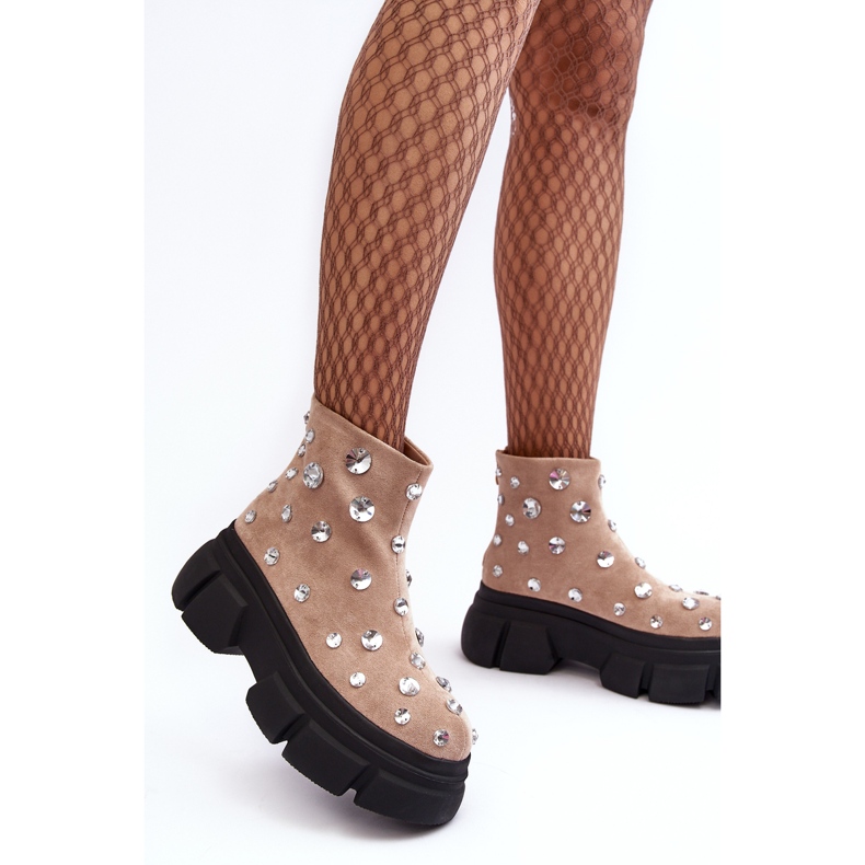 S.Barski Botas isoladas em camurça com cristais D&amp;A MR870-83 Bege 1