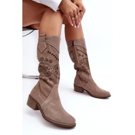 PA2 Botas de camurça com padrão cappuccino Sierra Openwork bege 2 PA2 Botas de camurça com padrão cappuccino Sierra Openwork bege 2