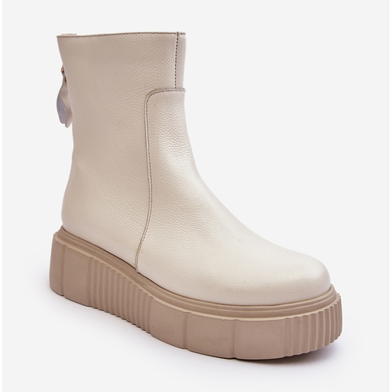 Botas femininas de couro com plataforma bege claro Lemar Jenefer 1