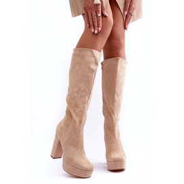 Botas Sobre Joelho Com Salto E Plataforma Baldrema Bege 3 Botas Sobre Joelho Com Salto E Plataforma Baldrema Bege 3