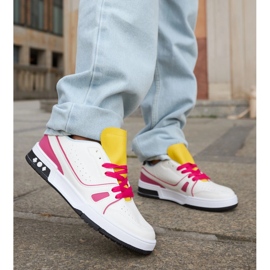 Tênis Archie branco e rosa com língua amarela 1
