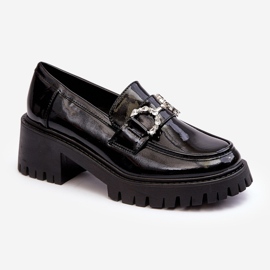 Sapatos femininos de couro envernizado com salto alto enorme, Lemmitty preto 1