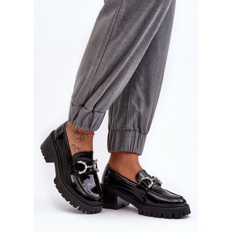 Sapatos femininos de couro envernizado com salto alto enorme, Lemmitty preto 2