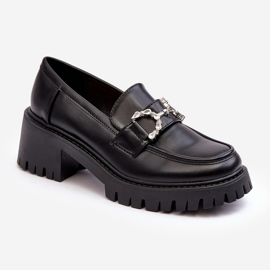 Sapatos femininos de couro com salto alto enorme, Lemmitty preto 1