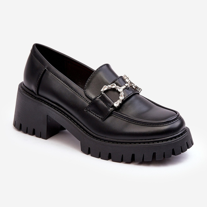 Sapatos femininos de couro com salto alto enorme, Lemmitty preto 1