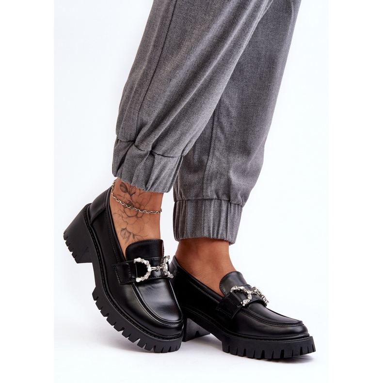 Sapatos femininos de couro com salto alto enorme, Lemmitty preto 2