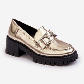 Sapatos femininos de couro com salto alto enorme, Gold Lemmitty dourado 1