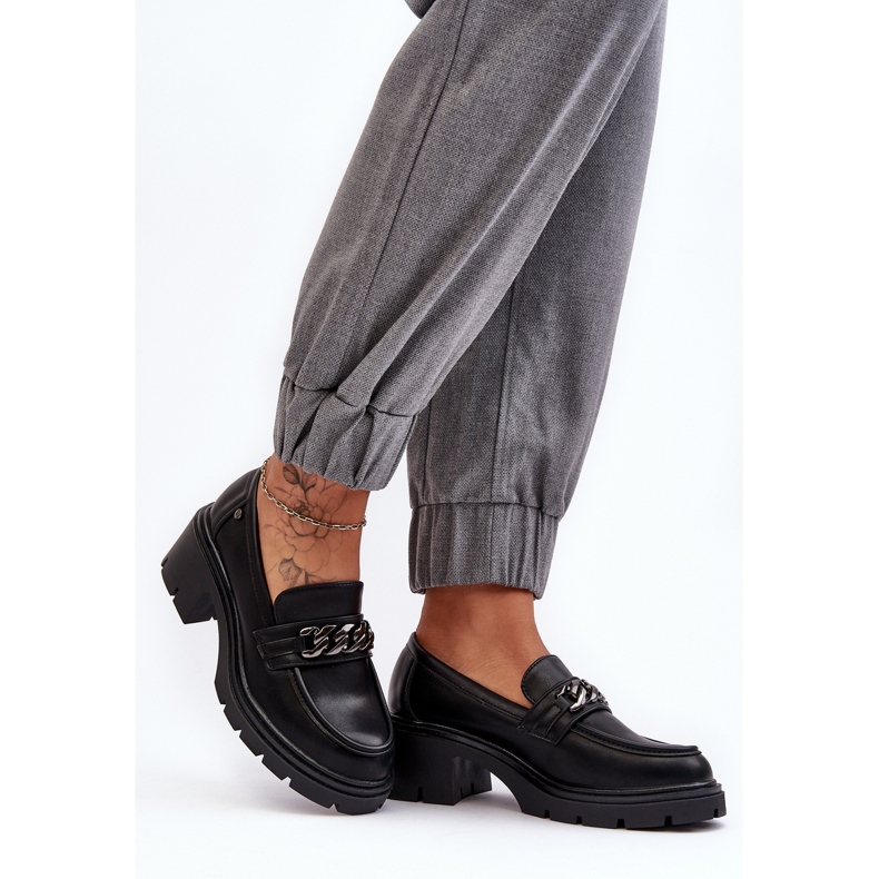 WS1 Sapatos femininos de couro com salto baixo preto Blimma 2