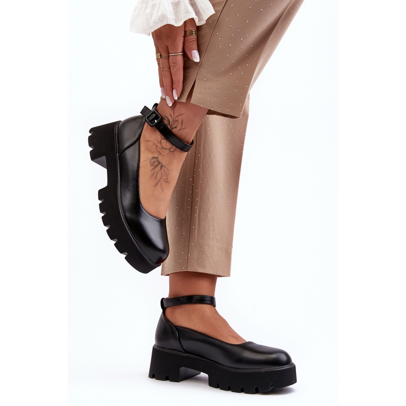 WS1 Sapatos femininos de salto baixo com fivela, pretos da Owena 2