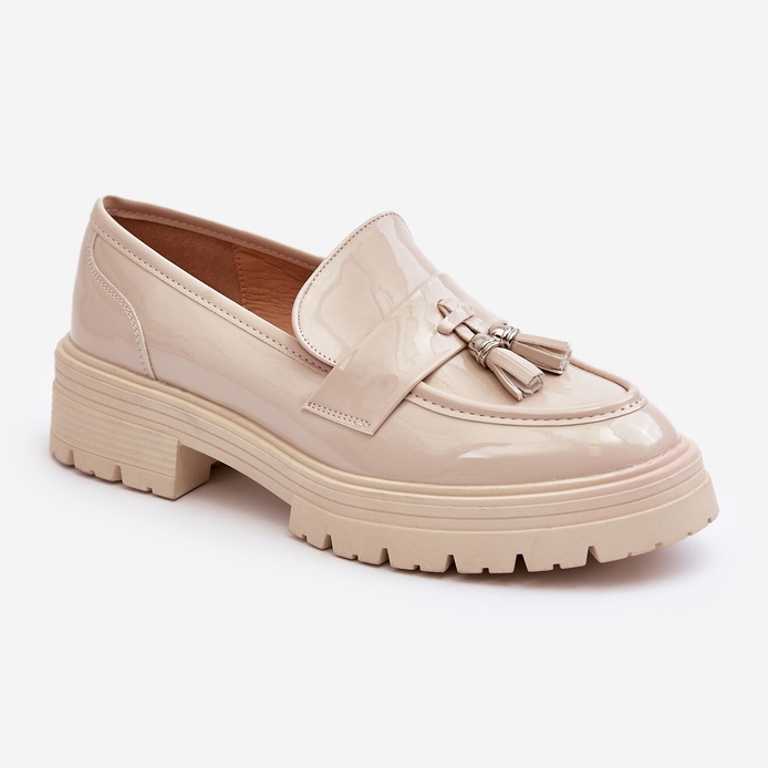Sapatos mocassim envernizados com franjas, bege claro Velenase 1 Sapatos mocassim envernizados com franjas, bege claro Velenase 1