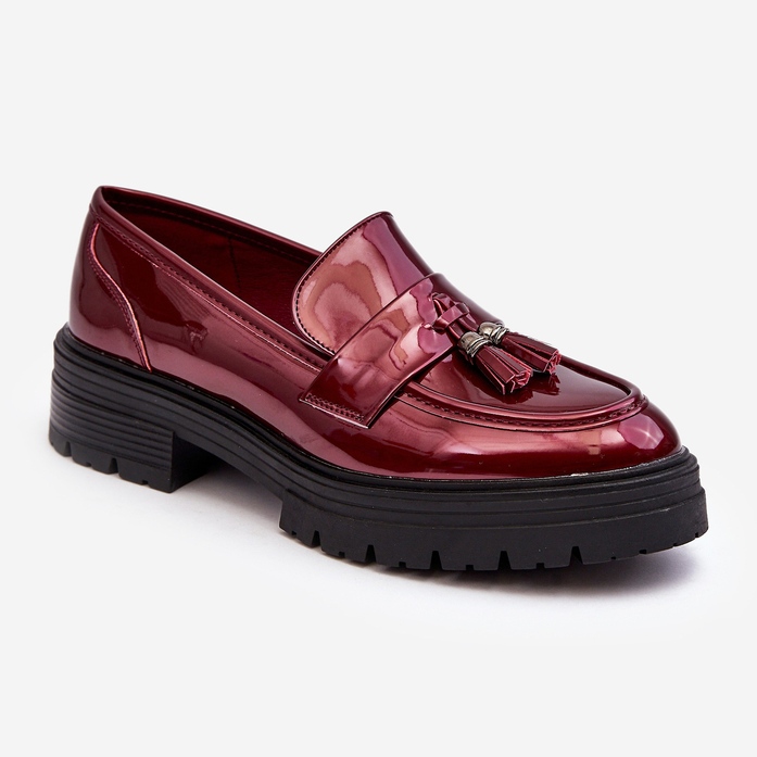 WD1 Mocassins de couro envernizado com franjas, Velenase bordô vermelho 1
