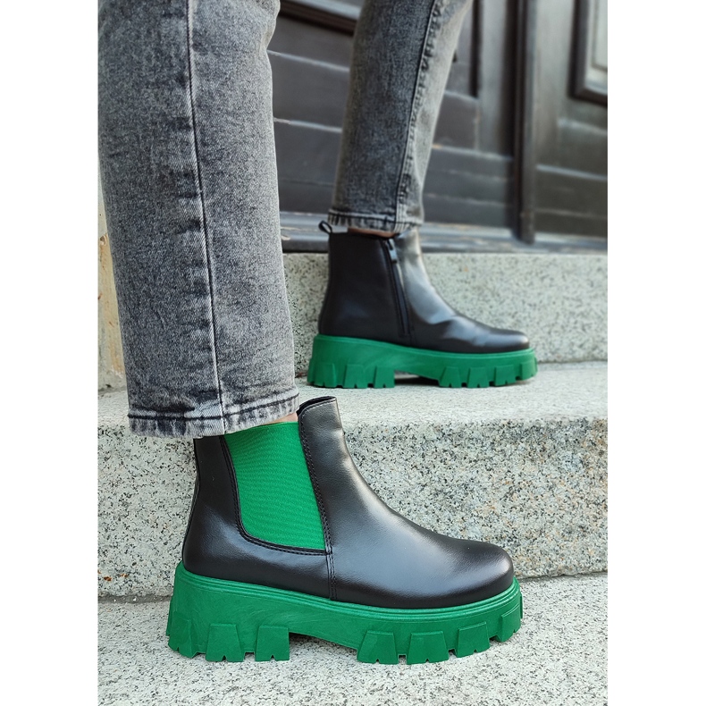 Botas de trabalho femininas com sola verde preto 2