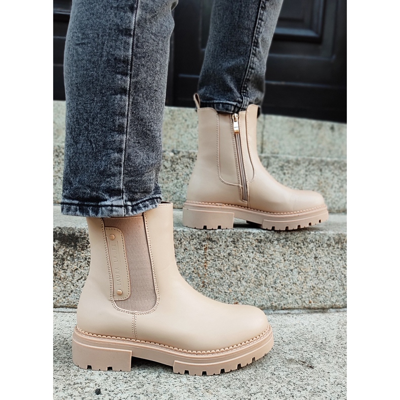 Botas Chelsea de senhora bege com sola grossa 1
