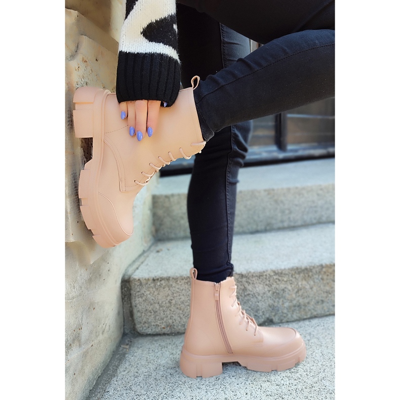 Botins femininos nude com cadarço bege 1