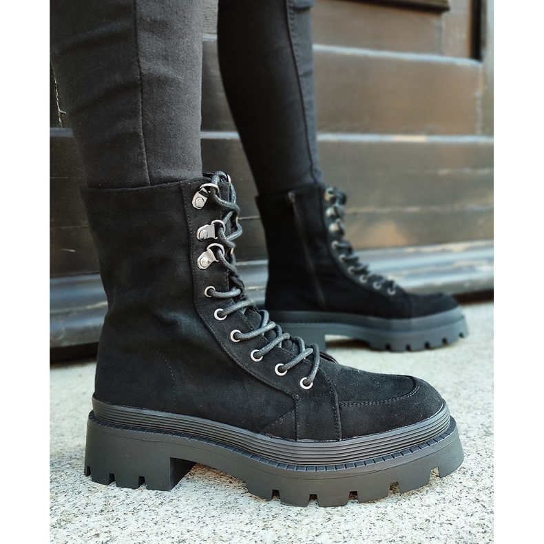 Botas femininas de camurça preta com sola grossa preto 2