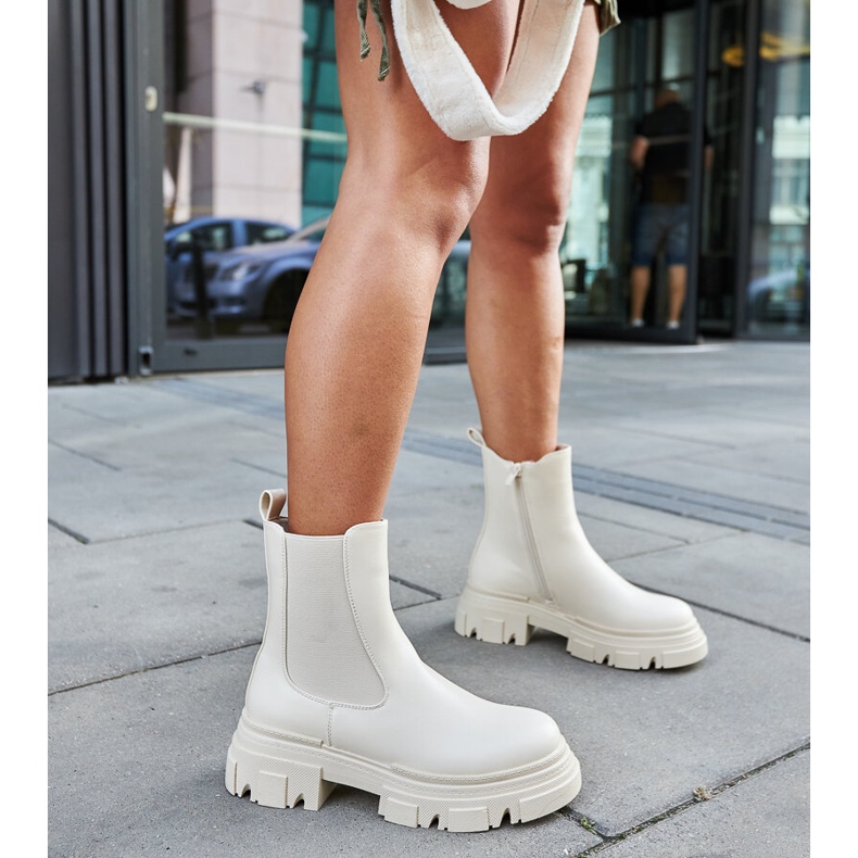 Botins creme com inserção de borracha D'Isola bege 2