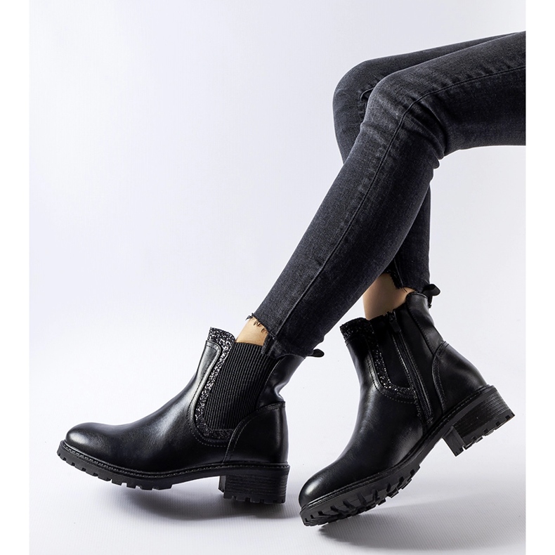 Botins pretos decorados com glitter Emidio 1