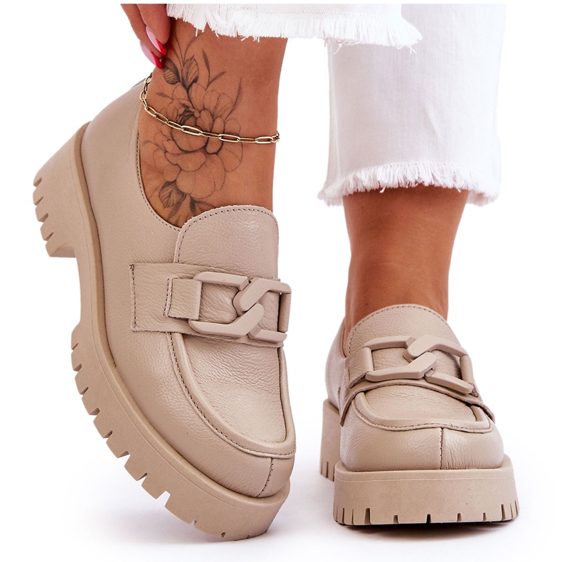 Lemar Sapatos de couro da moda mocassins bege 4