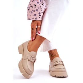 Lemar Sapatos de couro da moda mocassins bege 1