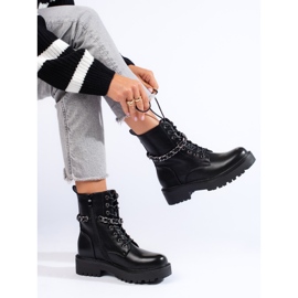 Bolsas femininas pretas com corrente de couro ecológico preto 2