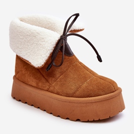 Botas de neve com plataforma e pele de carneiro Camel Olimuka marrom 1