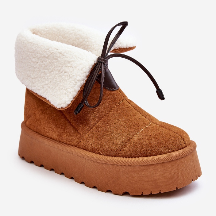Botas de neve com plataforma e pele de carneiro Camel Olimuka castanho 1 Botas de neve com plataforma e pele de carneiro Camel Olimuka castanho 1