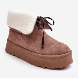 Botas de neve com plataforma Olimuka bege e pele de carneiro 1