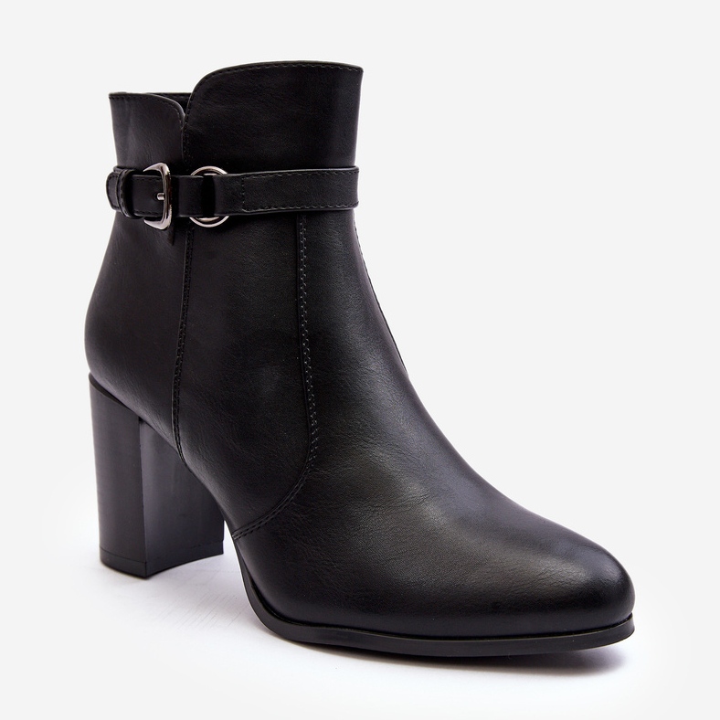 Sergio Leone Botins femininos de couro com fivela, preto Lasima 1