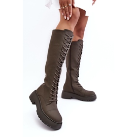PS1 Botas quentes acima do joelho com cadarços, Bergdis verde escuro 1 PS1 Botas quentes acima do joelho com cadarços, Bergdis verde escuro 1