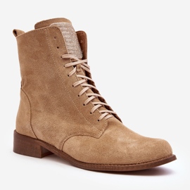 Botins femininos de camurça com atacadores Nicole 2848 Bege 1