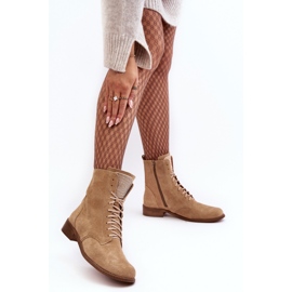 Botins femininos de camurça com atacadores Nicole 2848 Bege 2