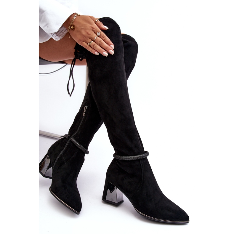 S.Barski Botas femininas de salto alto acima do joelho D&amp;A MR870-65 pretas preto 1