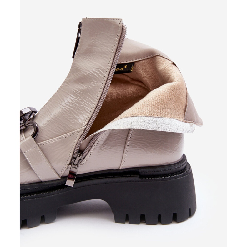 S.Barski Botas femininas envernizadas com zíper D&amp;A MR870-94 cinza claro bege 1