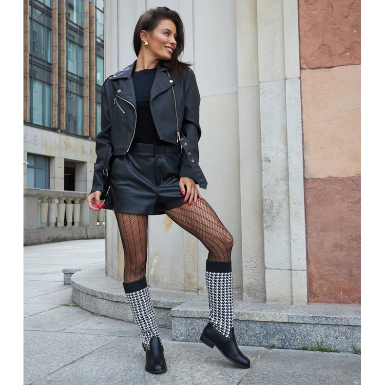 Botas longas houndstooth pretas e brancas da Maestas preto 1