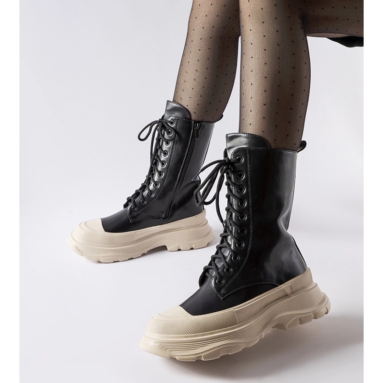 Sapatos de trabalho pretos com sola grossa Crosia bege 1