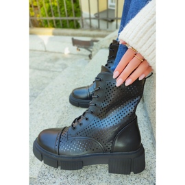 Botas de mulher com atacadores pretas abertas preto 1 Botas de mulher com atacadores pretas abertas preto 1