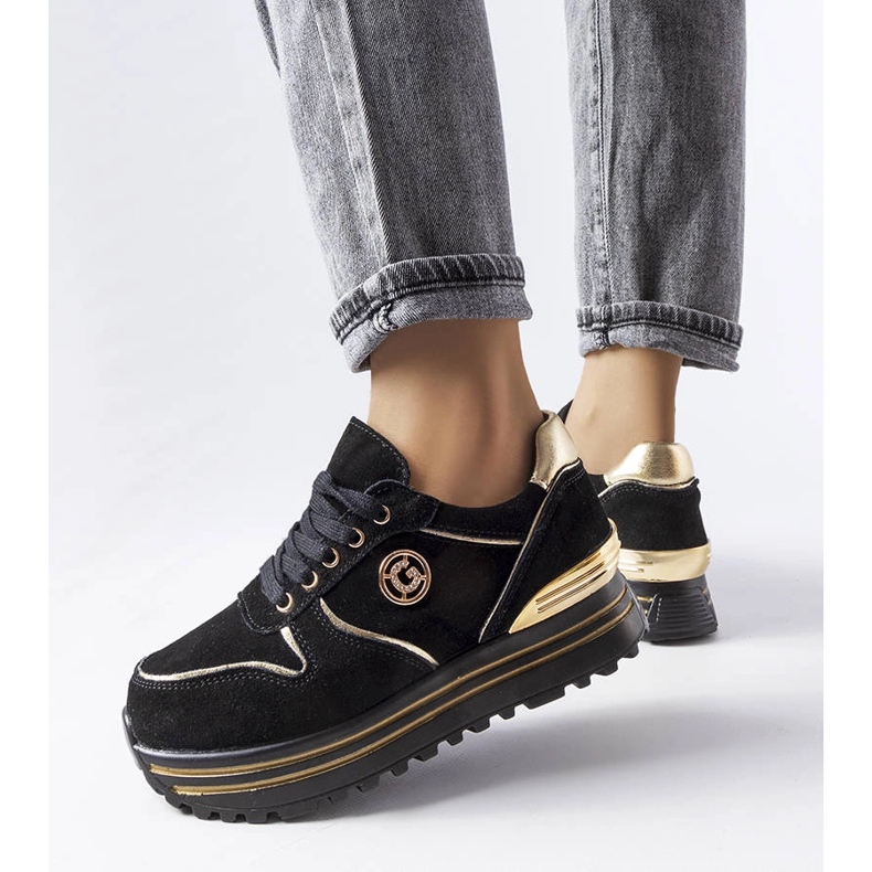 Tênis plataforma preto e dourado, Therrien 1