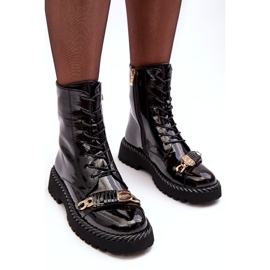Botins femininos envernizados com decoração preta S.Barski MR870-67 preto 3