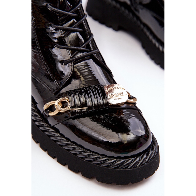 Botins femininos envernizados com decoração preta S.Barski MR870-67 preto 4