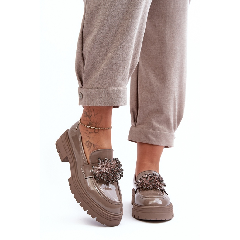 WD1 Sapatos femininos envernizados decorados, Bege Annella 2