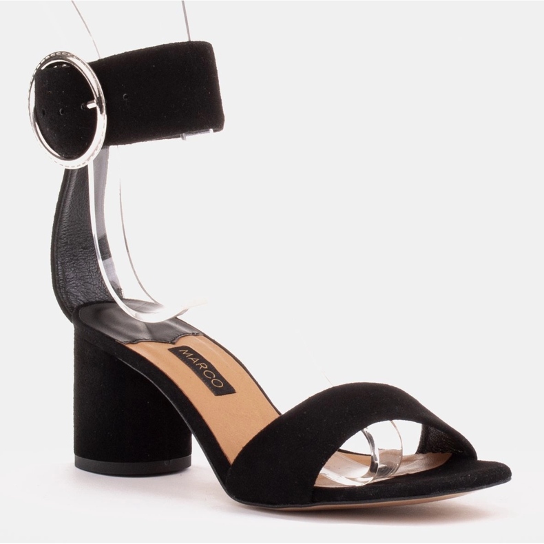 Marco Shoes Sandálias femininas de couro com fivela decorativa preto 1