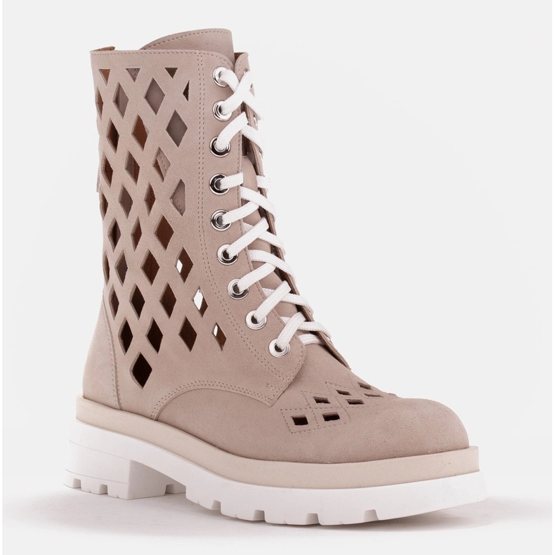 Marco Shoes Botas de veludo com perfuração bege 1