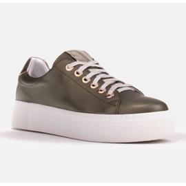 Marco Shoes Tênis femininos feitos de couro genuíno em uma sola grossa verde 1