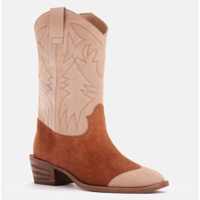 Marco Shoes Botas de cowboy de camurça bordadas 2205B-813-096-1 bege castanho 1