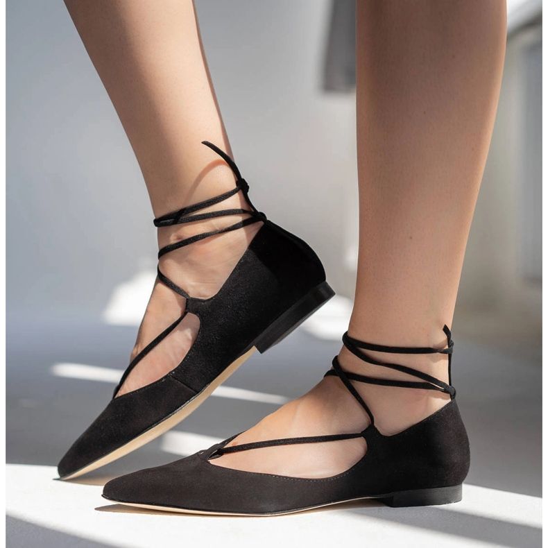 Marco Shoes Bailarinas de camurça com alça em volta preto 1