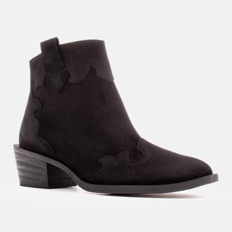 Marco Shoes Botas elegantes de couro com salto baixo preto 1